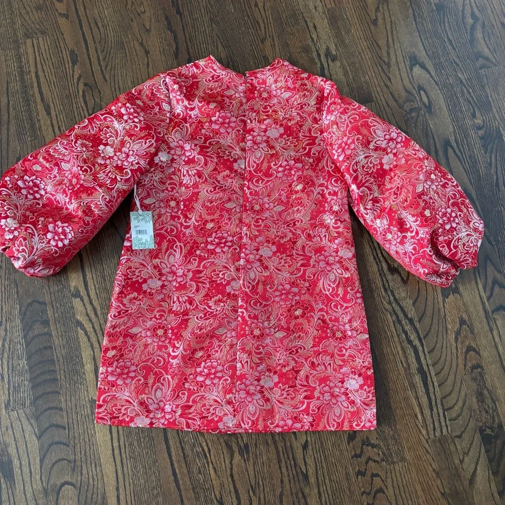 Hyacinth House Red Jacquard Janie Mini Dress ballon Sleeve NWT large - Picture 7 of 12